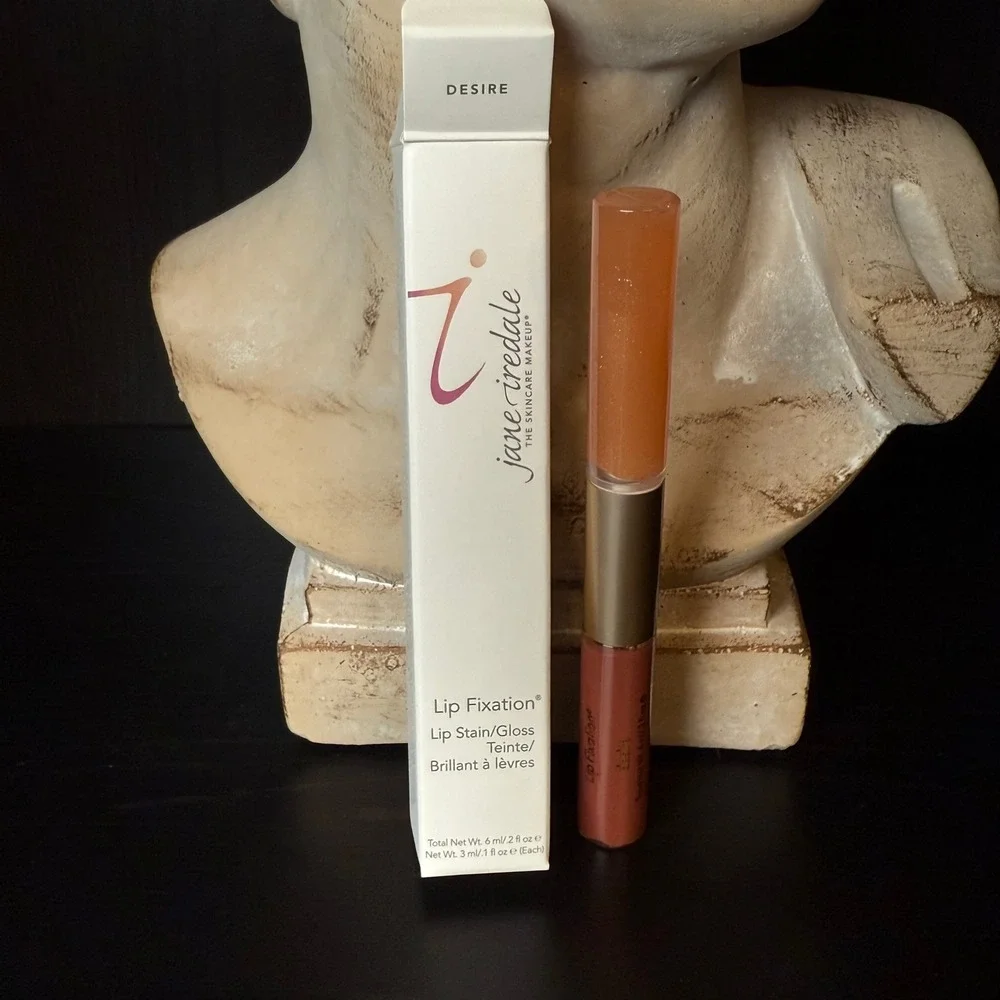 Jane Iredale Lip Fixation Lip Stain and Gloss Duo Desire New in Box 0.2 fl oz